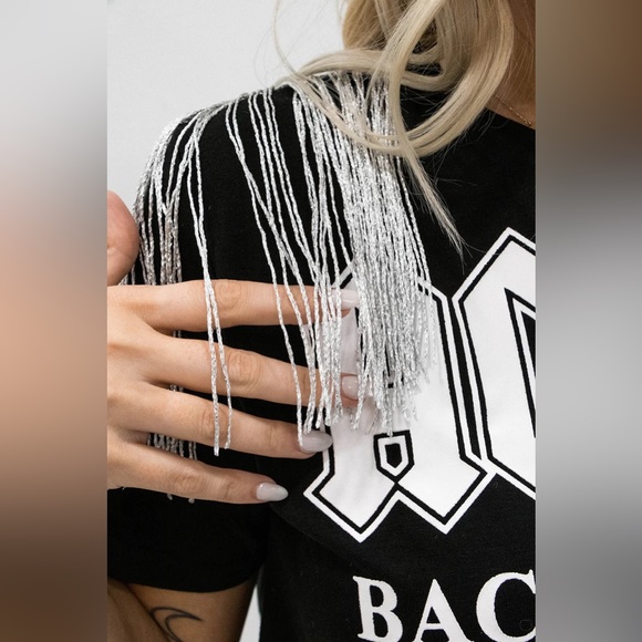 AC/DC Fringe Crop Top in Medium - Picture 9 of 11